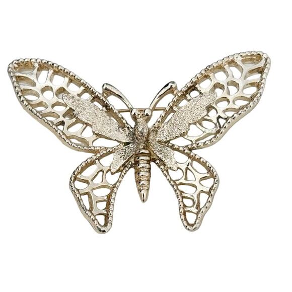 Vintage 1970's Sarah Coventry Butterfly Brooch Pin Gold - Picture 1 of 10